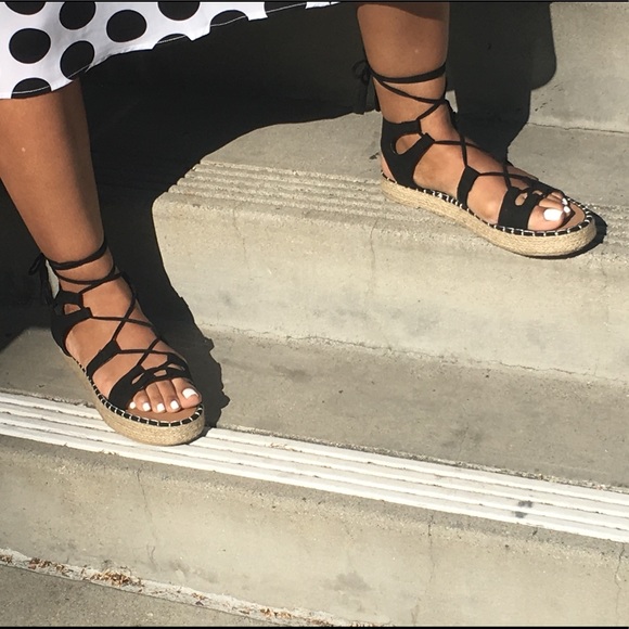JENA Black Wedge Espadrille Sandals - Picture 4 of 4
